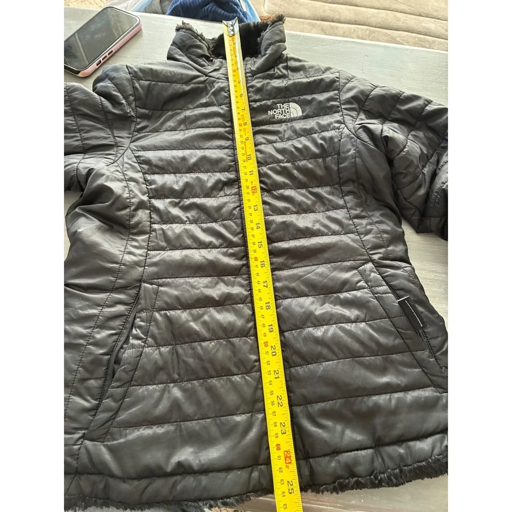 The North Face Girls Mossbud Swirl Reversible Puffer Jacket Black Fleece Coat